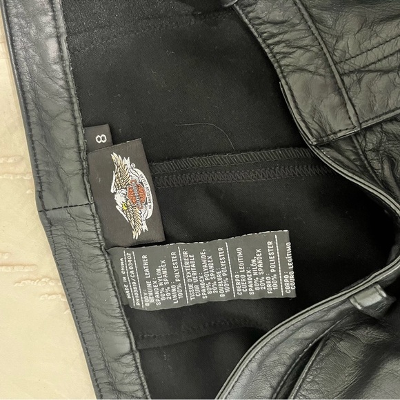 Harley Davidson Motor Pants Leather Front Spandex Back SZ 36/8 Comfort Riding - Picture 5 of 5